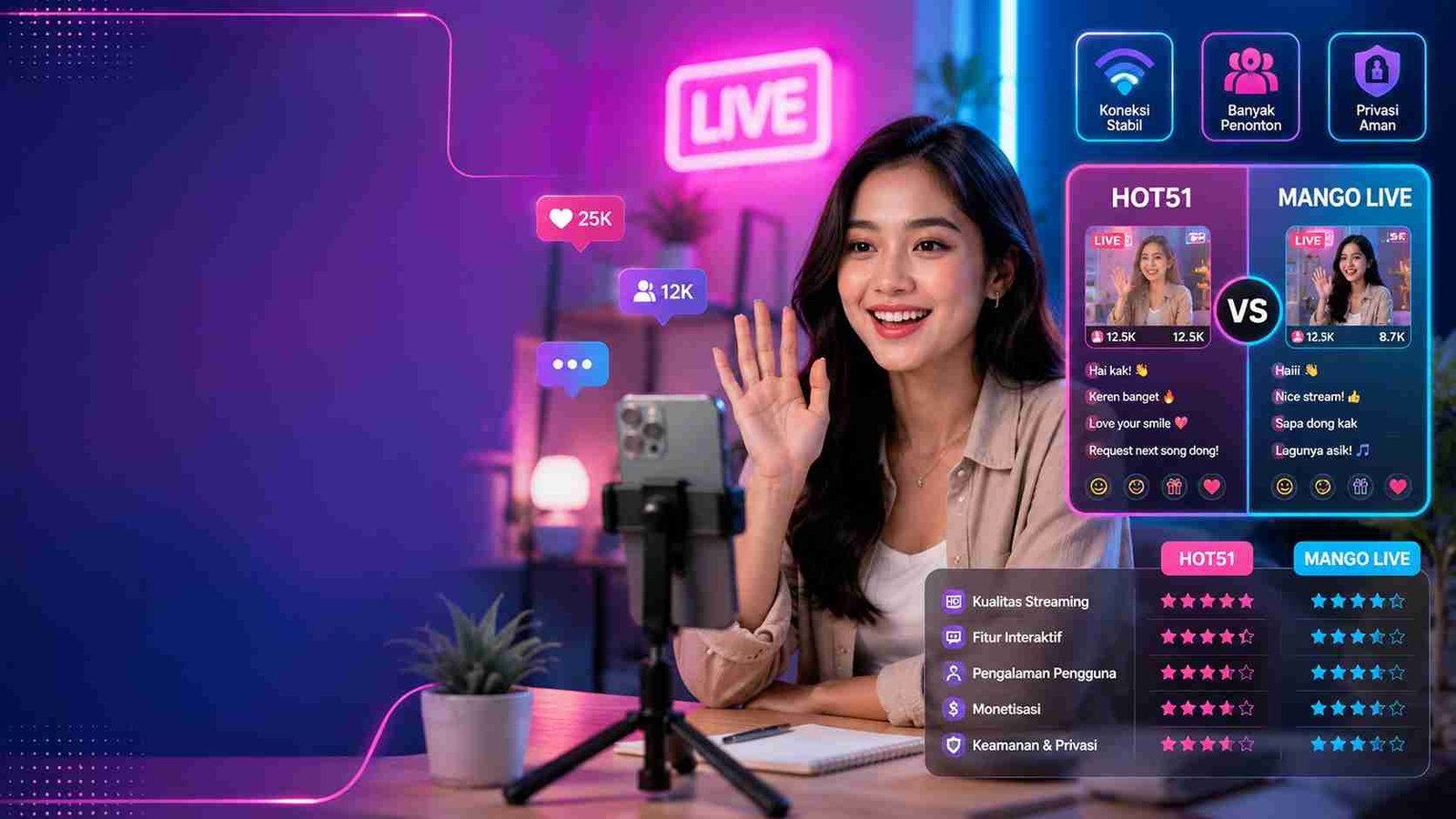 Read more about the article Hot51 vs Mango Live: Perbandingan Aplikasi Live Streaming